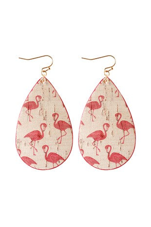 Flamingo Teardrop Leather Earrings