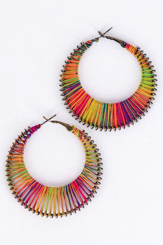 Boho Multicolored Threaded Hoop Earrings
