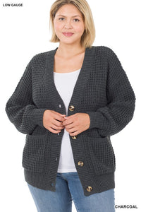 Waffle Sweater Cardigan with Pockets