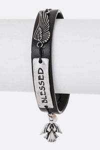 Blessed Metal Wing Leather Bracelet