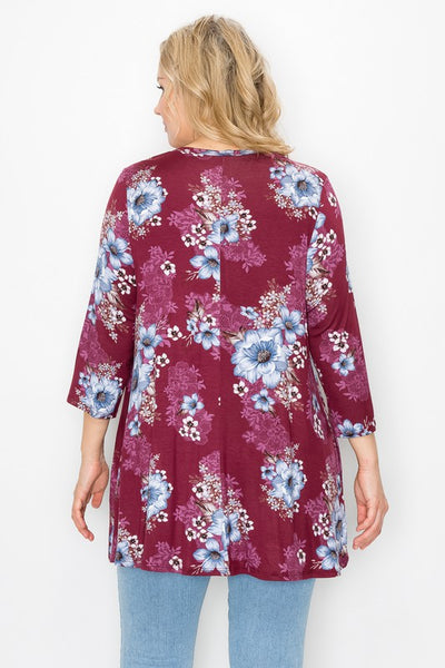 $12 Burgundy Floral 3/4 Sleeve top/Tunic 5X Only