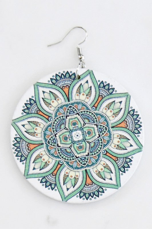 Multicolor Printed Wooden Drop Earrings
