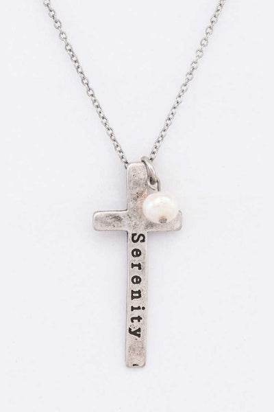 Serenity Engraved Cross Pendant Necklace
