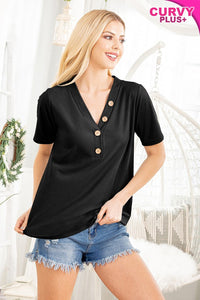 $14 Black Ribbed Top with Buttons 2X only