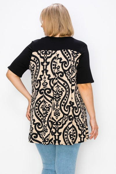 $15 Black Tee with Patterned Back Detail