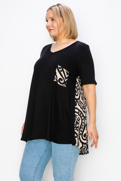 $15 Black Tee with Patterned Back Detail