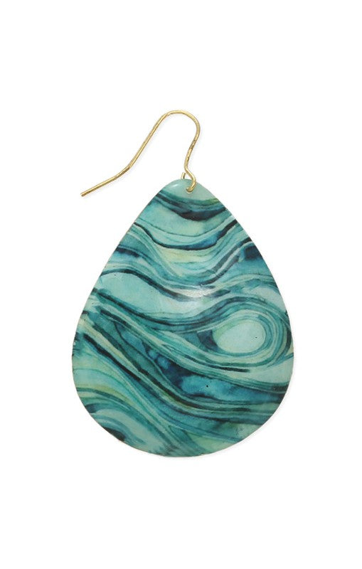 Ocean Tides Marbled Blue Teardrop Earring