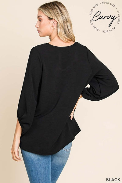 Black Bell Sleeve V neck Top