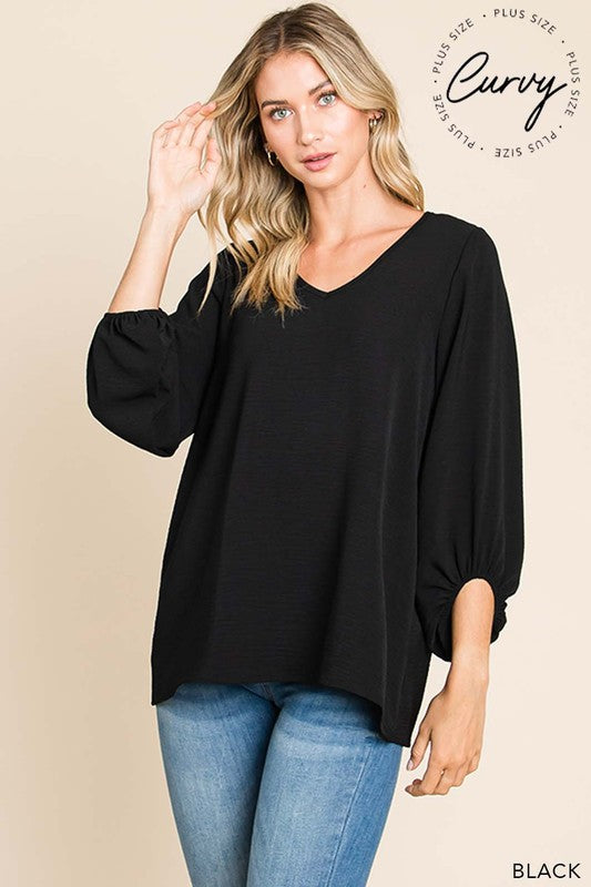 Black Bell Sleeve V neck Top