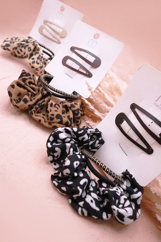 Leopard Scrunchie & Clip Set