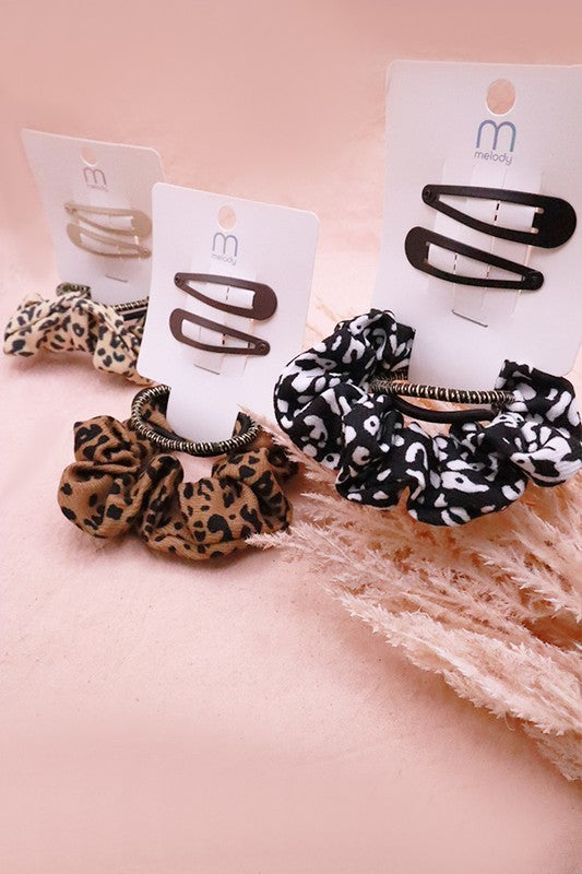 Leopard Scrunchie & Clip Set