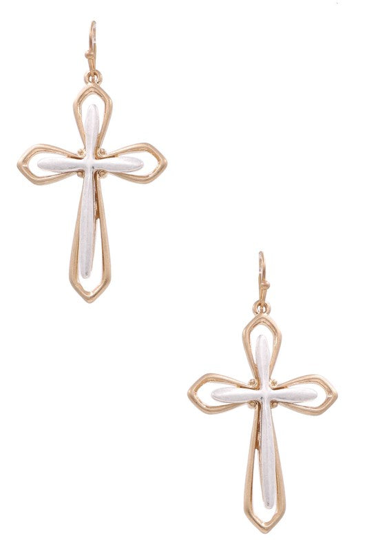 Metal Cross Cut Out Drop Earrings