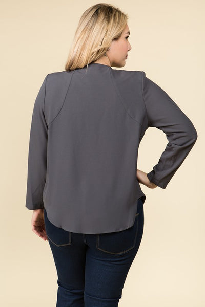 Charcoal Open Front Draped Jacket