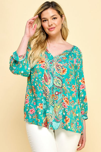 $15 Floral & Paisley Print Top 2X only