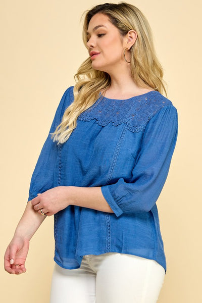 $12 Denim Peasant Top with Applique Yoke 2X Only