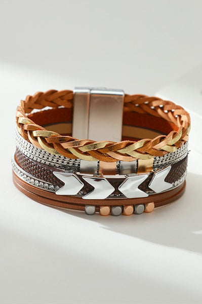 Multi Strand Leather Bracelet with Magnetic Clasp