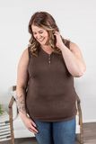 Ribbed Henley Tanks - Brown