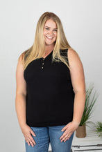 Ribbed Henley Tanks - Black