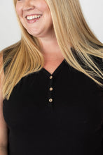 Ribbed Henley Tanks - Black