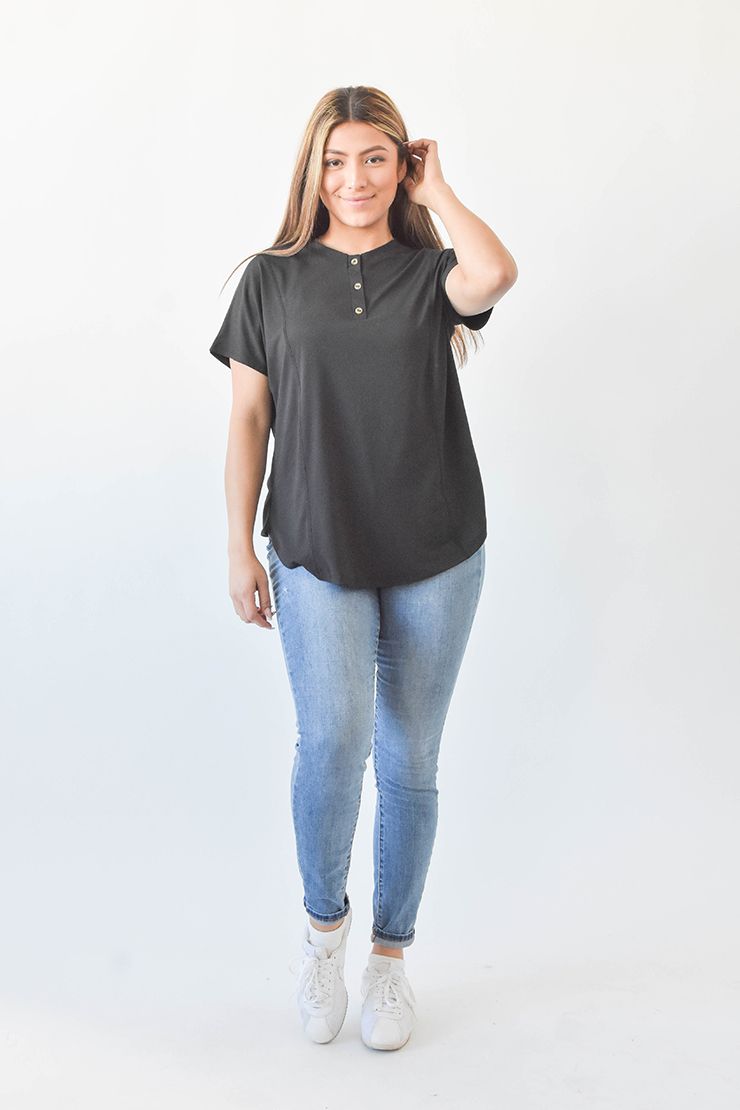 Black V-Neck w/Buttons
