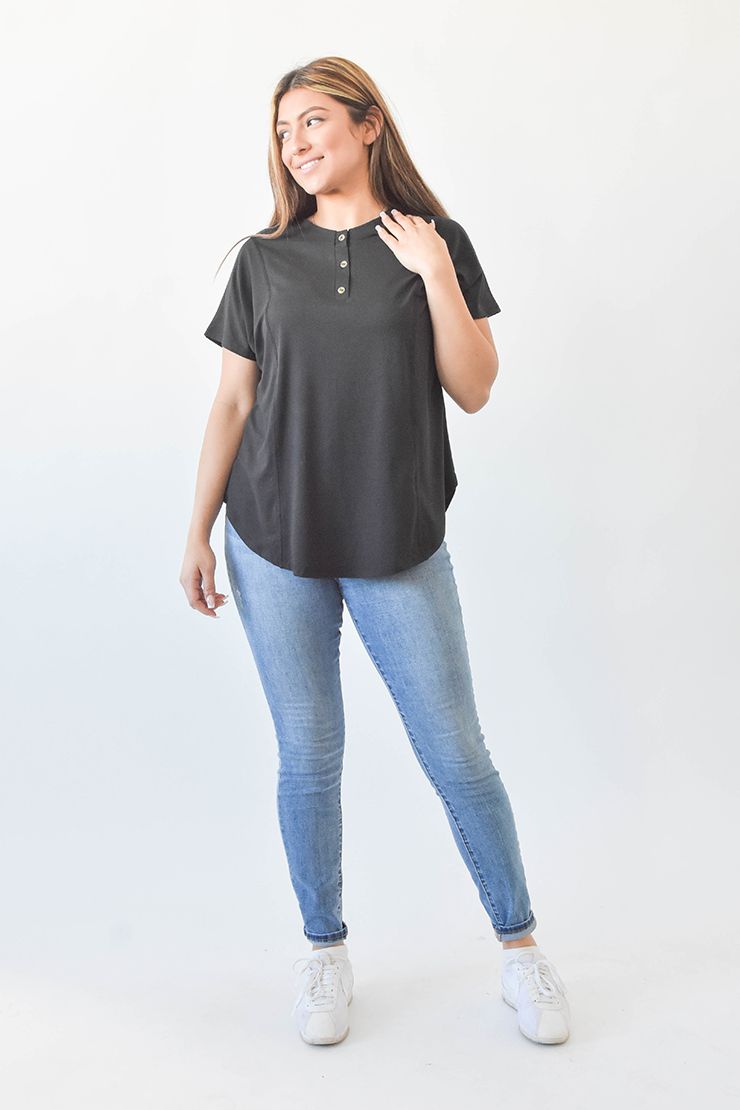 Black V-Neck w/Buttons