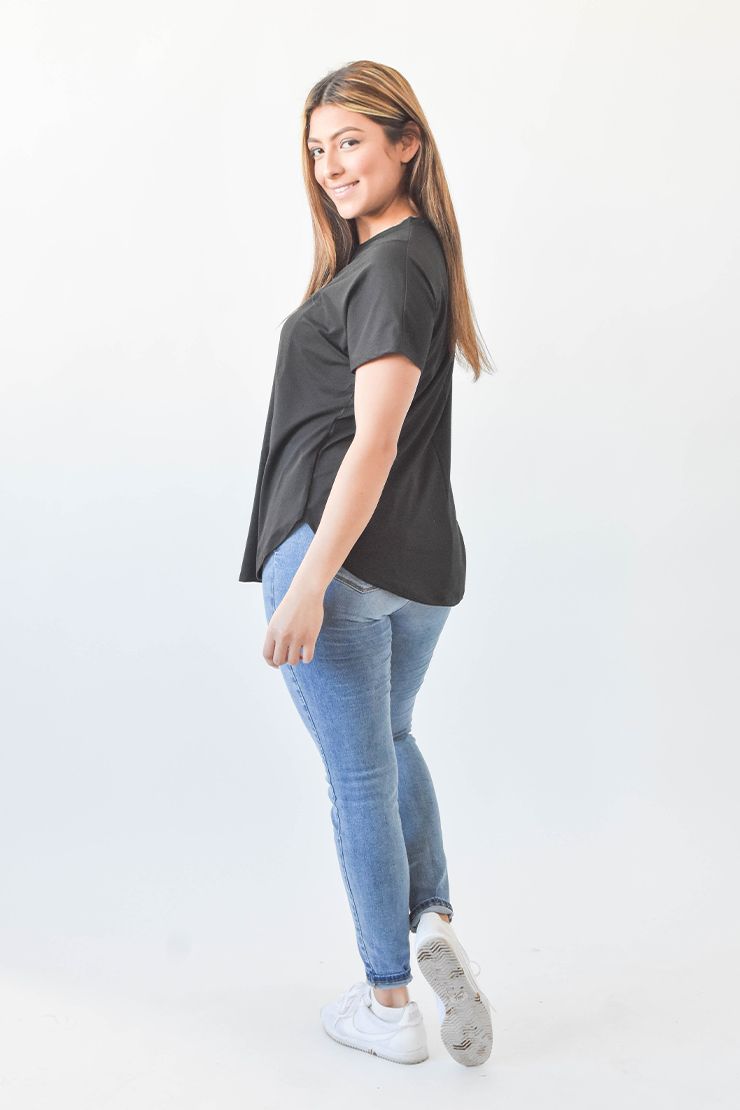 Black V-Neck w/Buttons