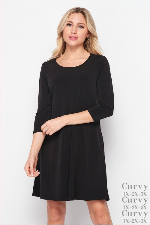 Black 3/4 Sleeve Dress with Pockets