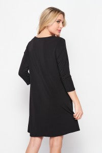 Black 3/4 Sleeve Dress with Pockets