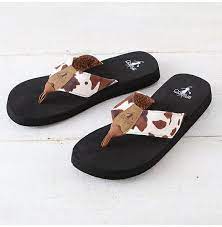 Cow Print Flip Flops - Black or Brown