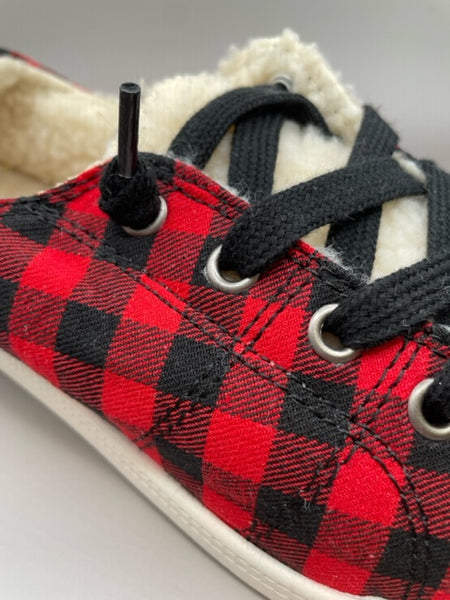 $15 Lace up Red & Black Plaid Sneakers