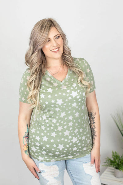 $10 Burnout Star Tee - Olive - 4X Only