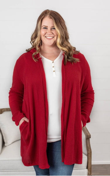 Claire Hooded Waffle Cardigan