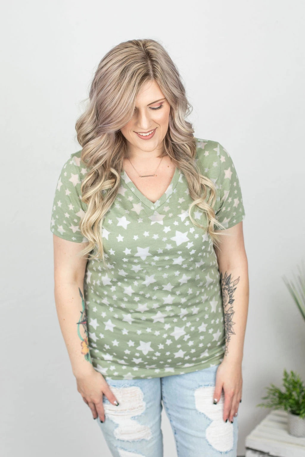 $10 Burnout Star Tee - Olive - 4X Only