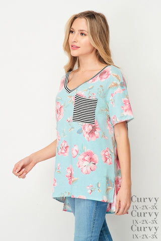 $12 XL only - Aqua Floral T-Shirt